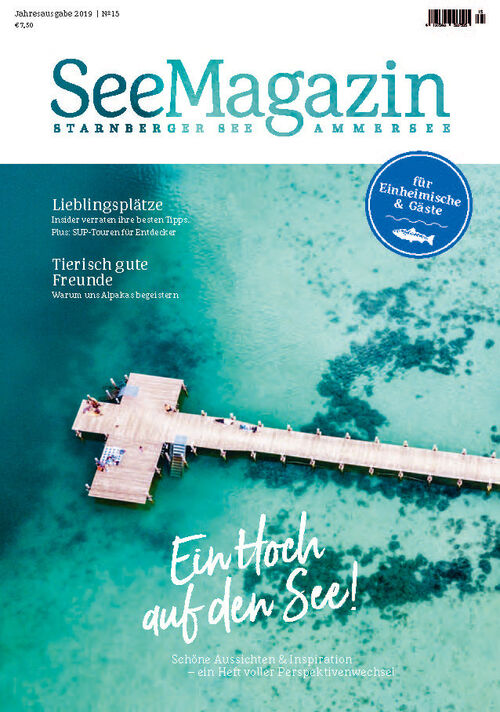 Cover of the SeeMagazin 2019 with a drone picture of the Starnberger See