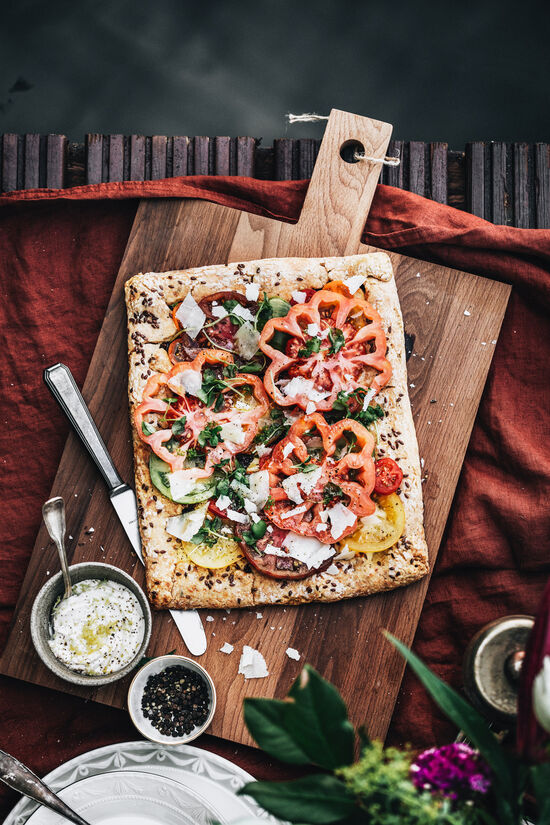 Tomato galette with onion confit