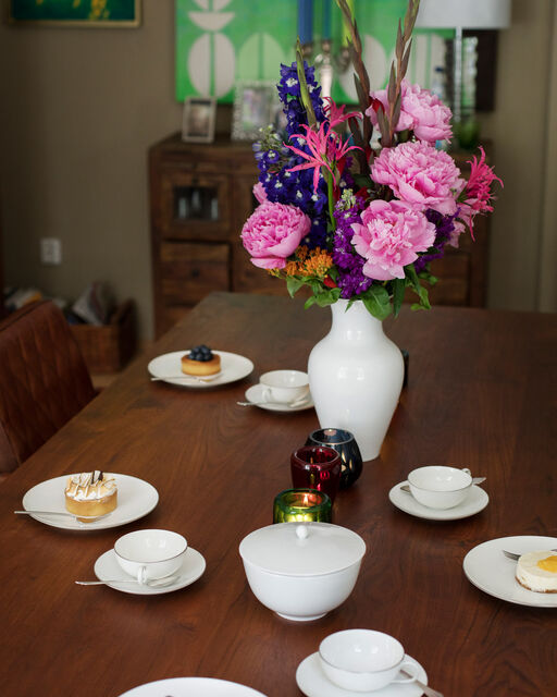 Wooden table laid with tea set from the URBINO collection by KPM