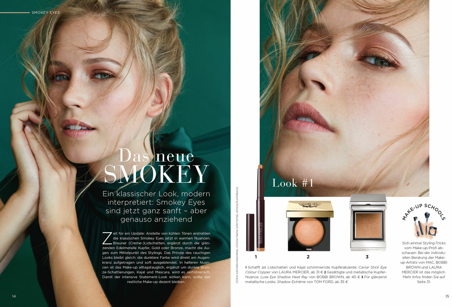 Double page from the LUDWIG BECK beauty magazine Autumn/Winter 2019 with products for smokey eyes