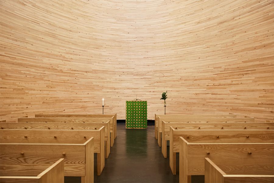 The interior of the Kamppi Chapel in finland