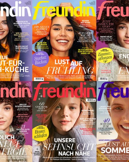 Moodboard mit mehreren Covern der Zeitschrift "freundin"