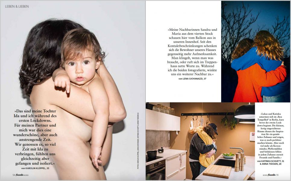 Photo spread on the subject of "hugs" in "freundin" magazine