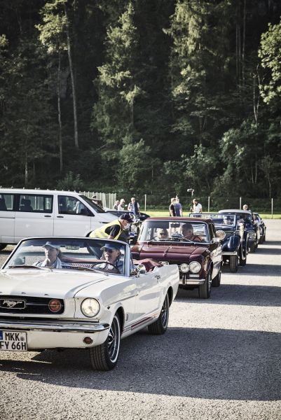 Vintage cars waiting in line