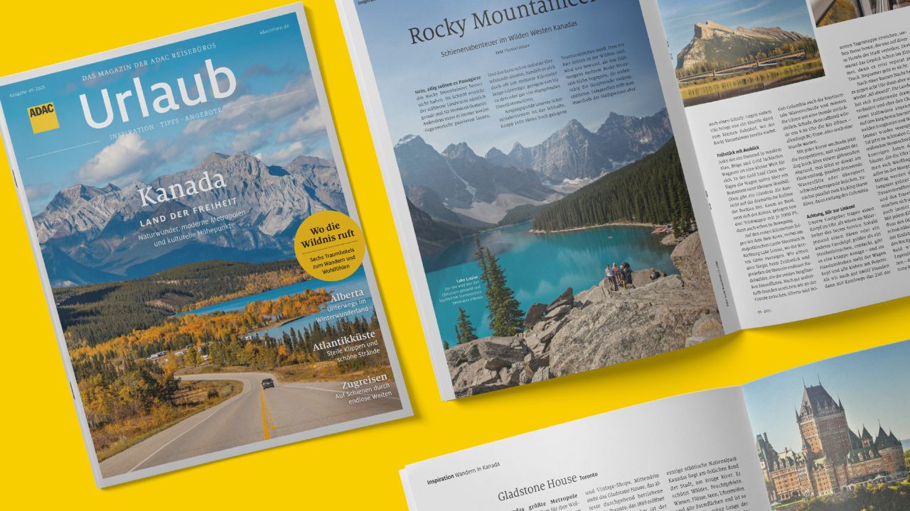 Cover and open double page of the travel magazine ADAC Urlaub with Canada as the cover story